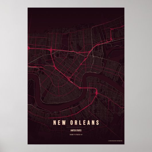 ニューオーリンズ地図 ルビー NOLA ウォールアート ポスター ギフト (正面)