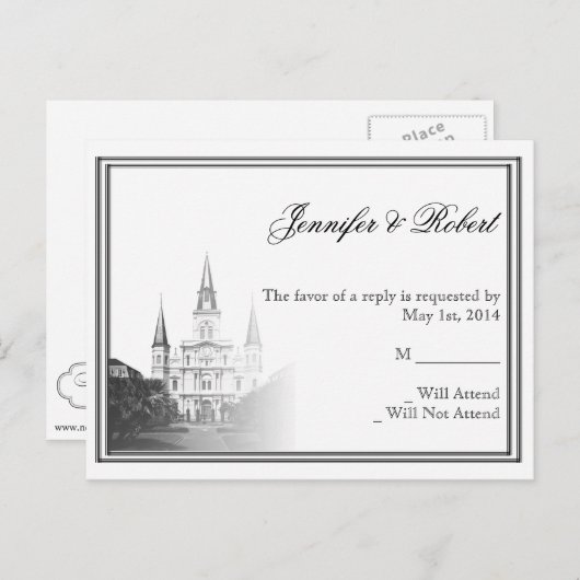 ニューオーリンズ宛先ウェディングRSVPポストカード インビテーションポストカード (正面/裏面)