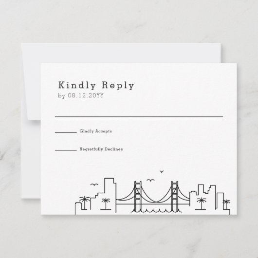 ニューオーリンズ結婚ズ |スタイル化されたスカイラインRSVP 出欠カード (正面)