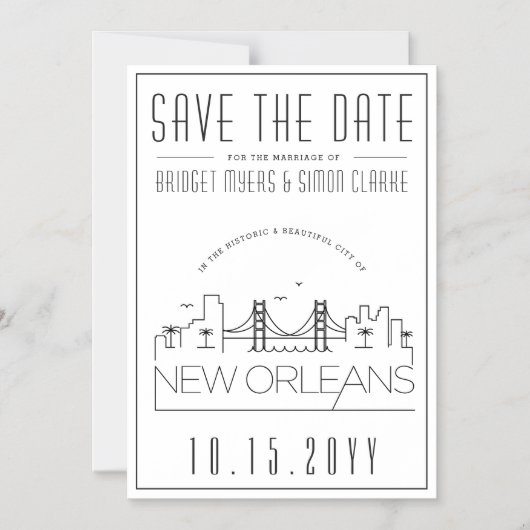 ニューオーリンズ結婚ズ |スタイル化された日付を保存 マグネット招待状 (正面)