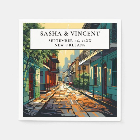 ニューオーリンズ結婚ルイジアナレトロ スタンダードカクテルナプキン (正面)