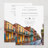 ニューオーリンズ ウォーターカラー QR コード ウェディング 招待状 (正面/裏面)