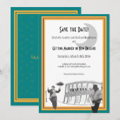 ニューオーリンズ・ジャズ 保存の日付（ターコイズ＆ゴールド） 招待状 (正面/裏面)