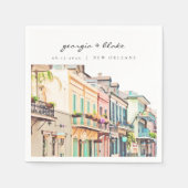 ニューオーリンズ・バーボンストリートの水彩画ウェディングナップキン スタンダードカクテルナプキン (正面)