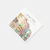 ニューオーリンズ・バーボンストリートの水彩画ウェディングナップキン スタンダードカクテルナプキン (角)