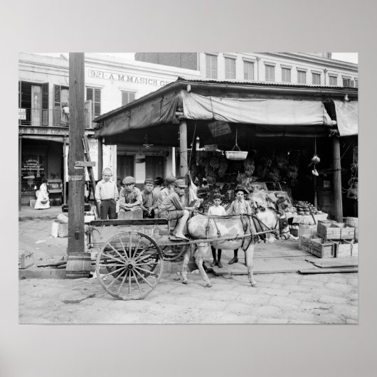 ニューオーリンズ フレンチマーケット 1910年 復古写真 ポスター (正面)