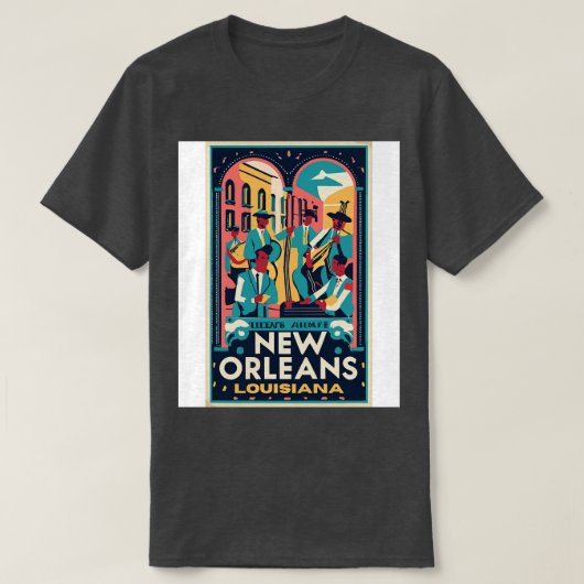 ニューオーリンズ・ルイジアナ州のヴィンテージ旅行アート Tシャツ (デザイン正面)