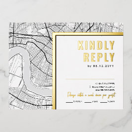 ニューオーリンズ、ルイジアナ州ラブロケータ | RSVP返信 箔招待状ポストカード