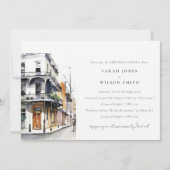 ニューオーリンズ・ルイジアナ州 水彩画のリハーサルディナー 招待状 (正面)