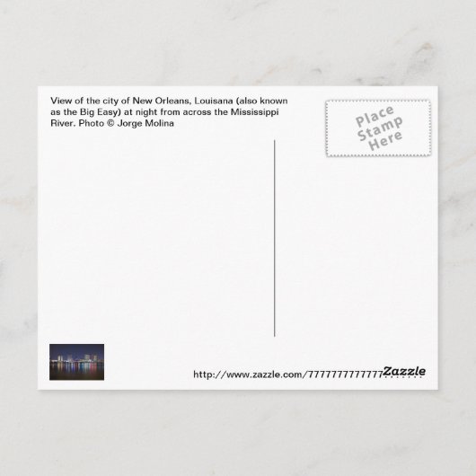 ニューオーリンズ、ルイジアナ/夜の大きな簡単。 ポストカード (裏面)