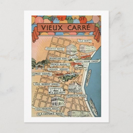 ニューオーリンズ ヴィンテージマップ ポストカード (正面)