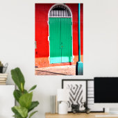 ニューオーリンズ、緑のドアと赤の壁 ポスター (ホームオフィス)
