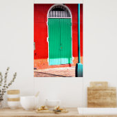 ニューオーリンズ、緑のドアと赤の壁 ポスター (キッチン)