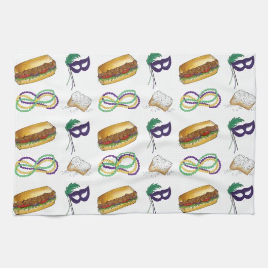ニューオーリンズNOLAマルディグラビーズフードマスク キッチンタオル (横)
