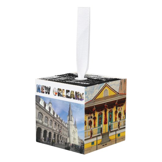 ニューオーリンズNOLA旅行写真クリスマス キューブオーナメント (正面アングル)