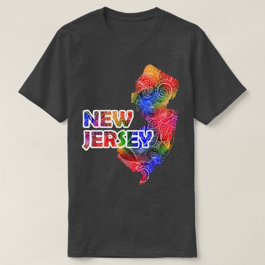ニューカラフルジャージーのマンダラ美術地図文字i tシャツ (デザイン正面)