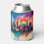 ニューカラフルヨークスカイライン抽象芸術アート 缶クーラー (缶正面)