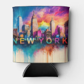 ニューカラフルヨークスカイライン抽象芸術アート 缶クーラー (正面)