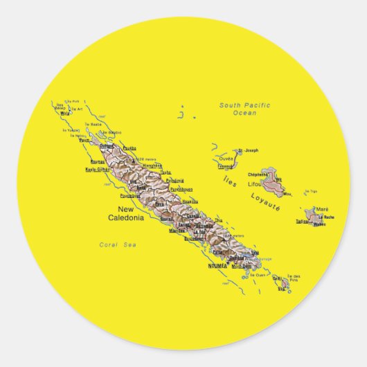 ニューカレドニア地図ステッカー ラウンドシール (正面)