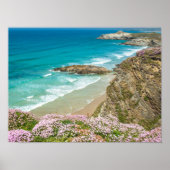 ニューキービーチインNorth Cornwallワイルドフラワークリフ ポスター (正面)