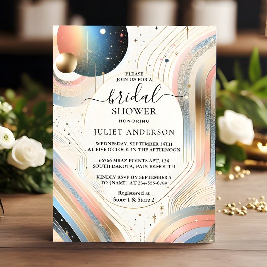 ニューグレームブライトパステルグラデーショングリッターブライダルシャワー 招待状