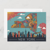 ニューサイケデリックヨーク地図アート | 市鮮やか区と都道府県 ポストカード (正面/裏面)