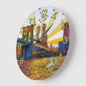 ニューサイケデリックヨーク市：ブルックリン橋、WTC #1 ラージ壁時計 (傾斜)