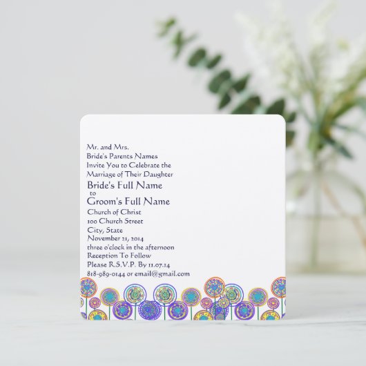 ニューサイズスクエアおもしろいフラワー結婚式招待状 招待状 (スタンド正面)