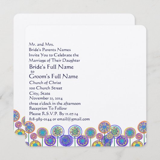 ニューサイズスクエアおもしろいフラワー結婚式招待状 招待状 (正面/裏面)