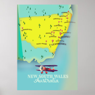 ニューサウスウェールズオーストラリア地図 ポスター