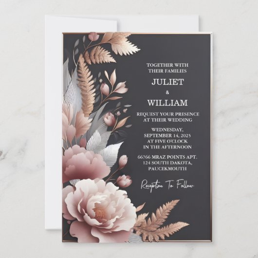 ニューシルクピンクボホピーニーガーデンダスティーバラ結婚ズ 招待状 (正面)