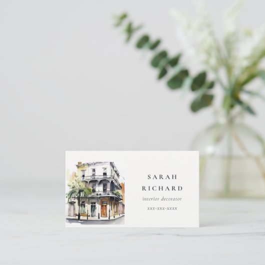 ニューシンプルオミニマルリンズルイジアナの水彩画 名刺 (スタンド正面)