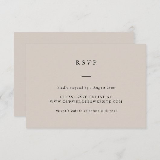 ニューシンプルトラル文字のみエレガントな結婚式のウェブサイト 出欠カード (正面/裏面)