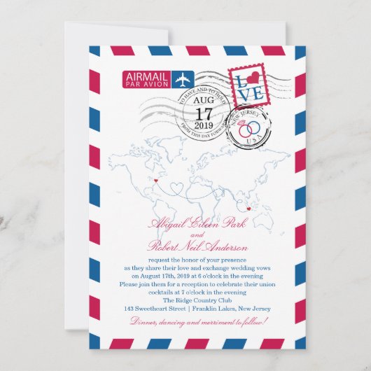 ニュージャージーとインドネシアエアメ結婚ール 招待状 (正面)