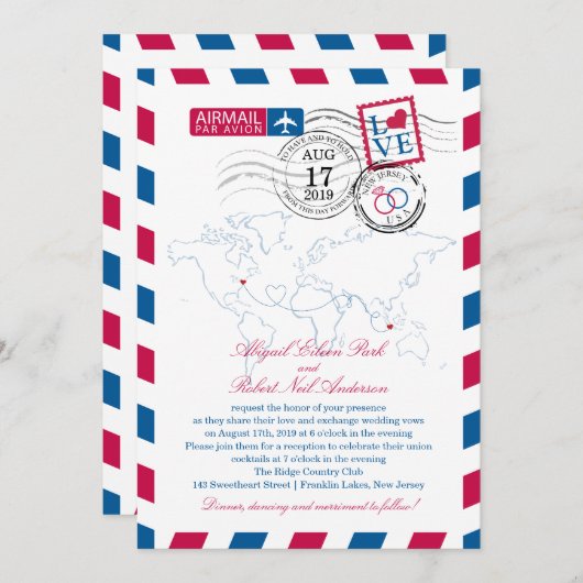 ニュージャージーとインドネシアエアメ結婚ール 招待状 (正面/裏面)