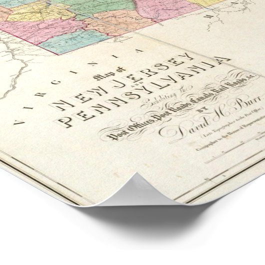 ニュージャージーとペンシルベニアの地図 ポスター (角)