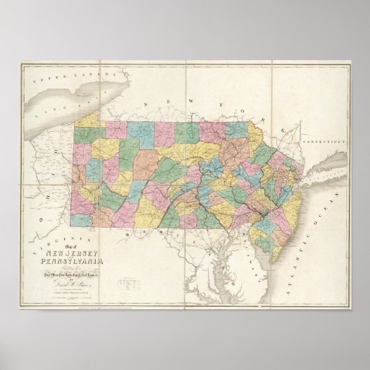 ニュージャージーとペンシルベニアの地図 ポスター