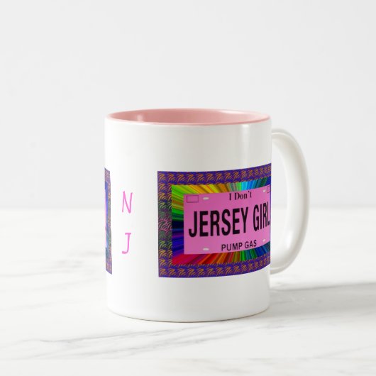 ニュージャージーの女の子はガスをポンプでくみません ツートーンマグカップ (正面右)