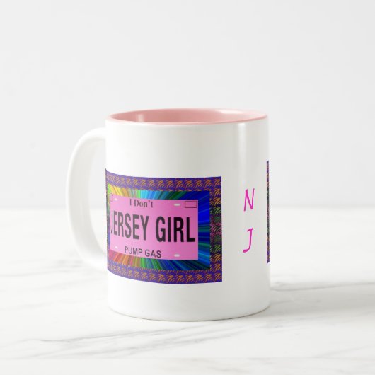 ニュージャージーの女の子はガスをポンプでくみません ツートーンマグカップ (正面左)