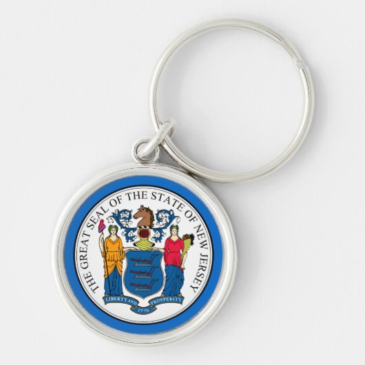 ニュージャージーの州のシール優れたKeychain (青い) キーホルダー (正面)