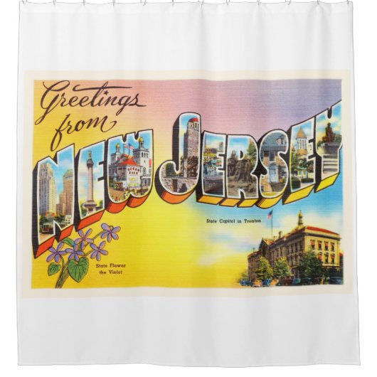 ニュージャージーの州NJの古いヴィンテージ旅行郵便はがき シャワーカーテン (正面)