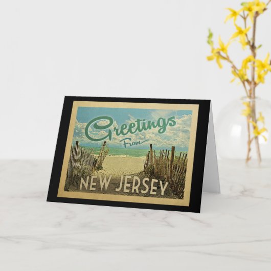 ニュージャージーの海岸のビーチのヴィンテージ旅行 カード (黄色い花)