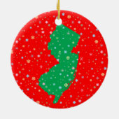 ニュージャージーの雪片のお祝いの緑および赤い地図 セラミックオーナメント (裏面)