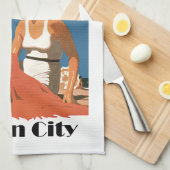 ニュージャージーは~の海都市を浜に引き上げます キッチンタオル (四つ折り)