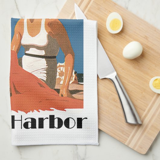 ニュージャージーは~の石造り港を浜に引き上げます キッチンタオル (四つ折り)