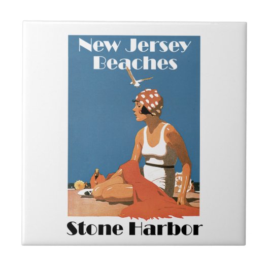 ニュージャージーは~の石造り港を浜に引き上げます タイル (正面)