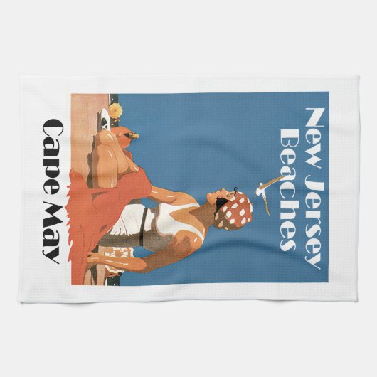 ニュージャージーは~ Cape Mayを浜に引き上げます キッチンタオル (横)