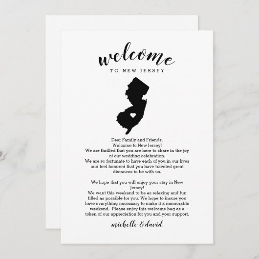 ニュージャージーへようこそ |の結婚レター&旅程 (正面/裏面)