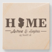 ニュージャージーマップ引っ越し祝いパーティーカップル名グレー文字 ストーンコースター (正面)