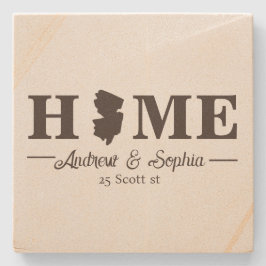 ニュージャージーマップ引っ越し祝いパーティーカップル名グレー文字 ストーンコースター